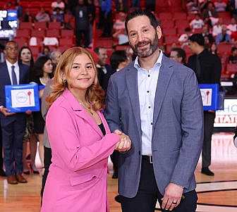 Carnival Corp. President and CEO Josh Weinstein with Mariyuri Zeron.